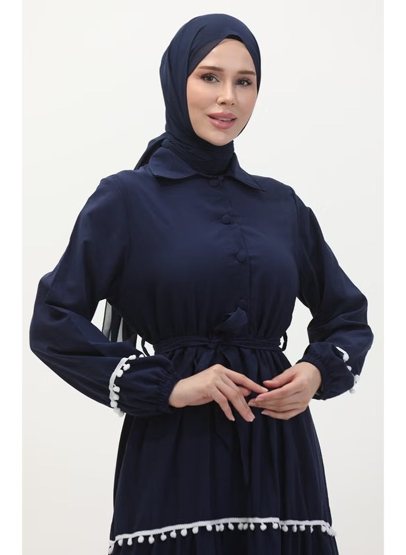 سيفا ميرفي فستان بحزام وكرات زينة (بوم بوم) 0482-05 أزرق كحلي - Image 3